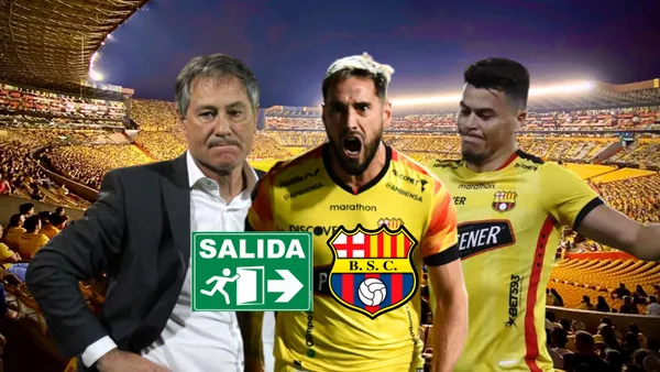Ariel Holan preocupado, Francisco Fydriszewski gritando, Carlos Rodríguez triste. Foto tomada de: Barcelona SC
