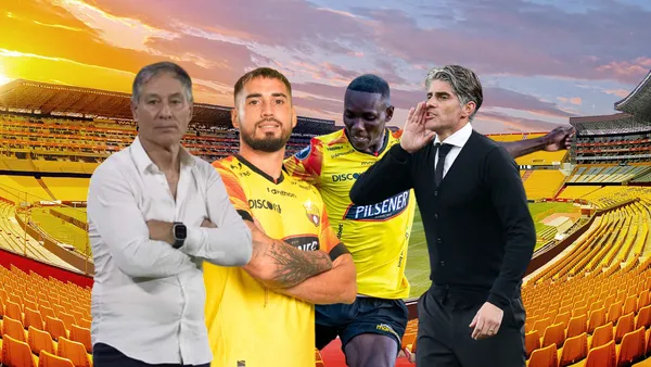 Ariel Holan serio, Diego López dirigiendo, jugadores de Barcelona SC. Foto tomada de: Barcelona SC