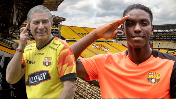 Ariel Holan y Allen Obando en el Estadio Monumental (Foto tomada de: Primicias/Barcelona SC)