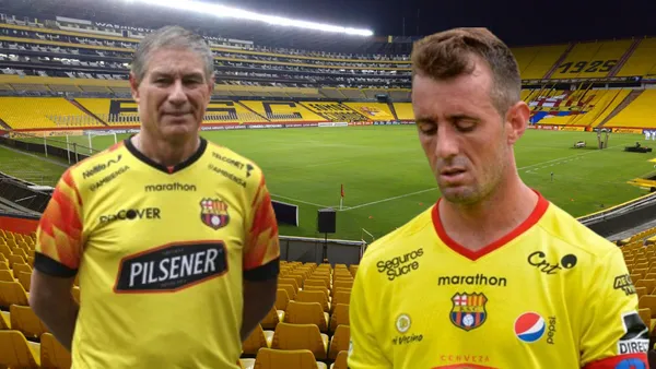 Ariel Holan y Damián Díaz en el Estadio Monumental (Foto tomada de: La Hora/API/Barcelona SC)