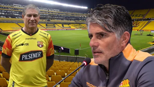 Ariel Holan y Diego López en el Estadio Monumental (Foto tomada de: La Hora/Barcelona SC)