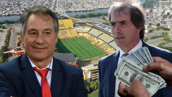 Ariel Holan y Guillermo Almada en el Estadio Monumental (Foto tomada de: Expreso/Independiente de Avellaneda/Marca/El Universo)