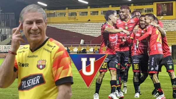 Ariel Holan y jugadores de Deportivo Cuenca (Foto tomada de: Activa/Barcelona SC/API/Wikipedia)