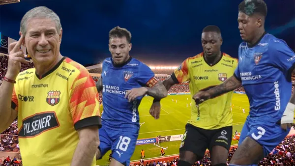 Ariel Holan y jugadores LDU (Foto tomada de: Liga de Quito/Barcelona SC/API)