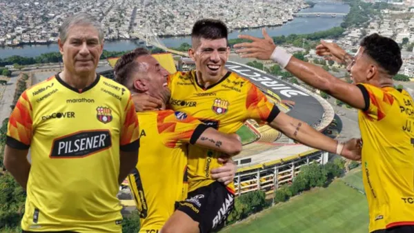 Ariel Holan y los jugadores de Barcelona SC en el Estadio Monumental (Foto tomada de: Expreso/Barcelona SC/API)