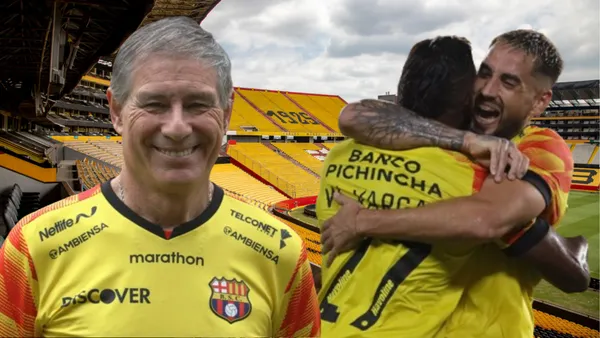 Ariel Holan y los jugadores de Barcelona SC en el Estadio Monumental (Foto tomada de: Primicias/API)