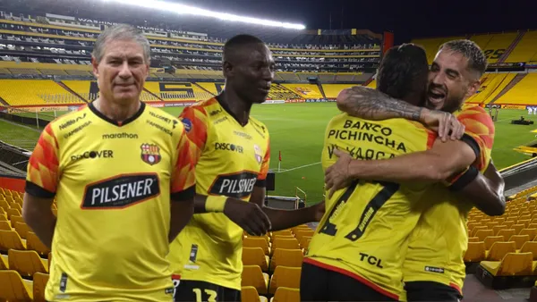 Ariel Holan y los jugadores de Barcelona SC en el Estadio Monumental (Foto tomada de: Skyscraper/Barcelona SC/API)