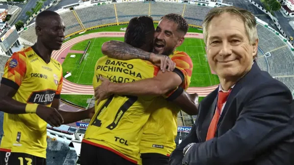 Ariel Holan y los jugadores de Barcelona SC en el Estadio Olímpico Atahualpa (Foto tomada de: Extra/Independiente/API)