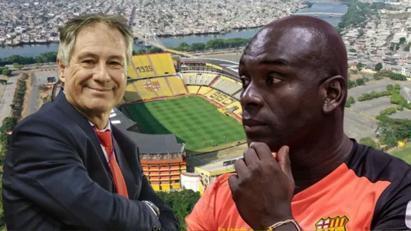 Ariel Holan y Segundo Castillo en el Estadio Monumental (Foto tomada de: Expreso/Independiente/Barcelona SC)