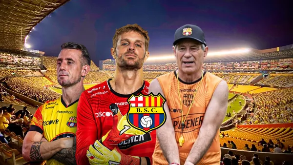 Ariel Hollan, con Damián Díaz y Javier Burrai. Foto tomada de: Barcelona SC