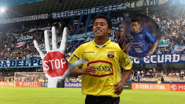 Armando Paredes siendo frenado. Foto tomada de: Emelec/Ministerio del Interior España/Antonio Ubilla