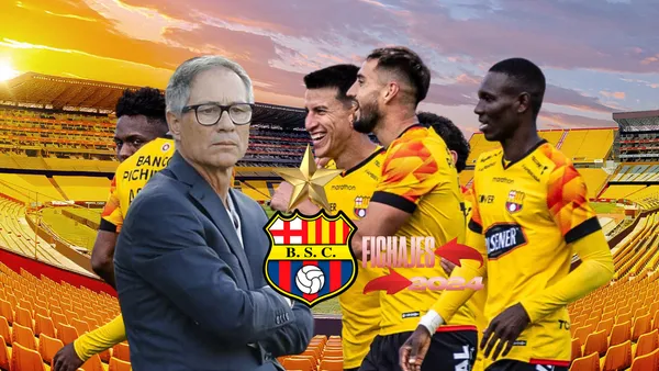 Aruel Holan y jugadores de Barcelona SC celebrando. Foto tomada de: Barcelona SC