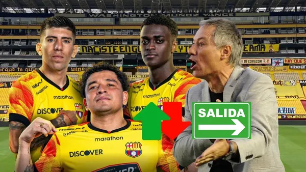 Brian Oyola, Mario Pineida, Alex Rangel, Ariel Holan. Foto tomada de: Barcelona SC/Ecuavisa