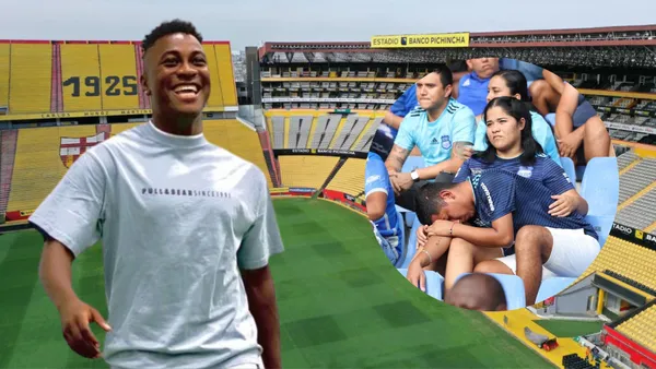 Bryan Carabalí e hinchas de Emelec (Foto tomada de: Extra/Bryan Carabalí/EFE)