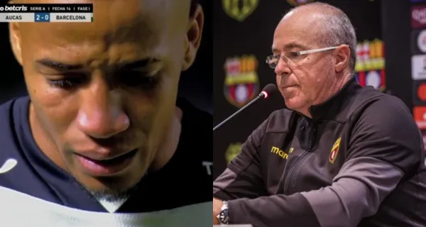 Byron Castillo ya no aguantó más y se desmoronó, pidiendo su cambio en Barcelona SC ante Aucas y sorprendió lo que hizo Célico