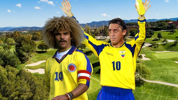 Carlos Valderrama como jugador, Alex Aguinaga jugador. Foto tomada de: Conmebol/Pinterest/Rhino Lands