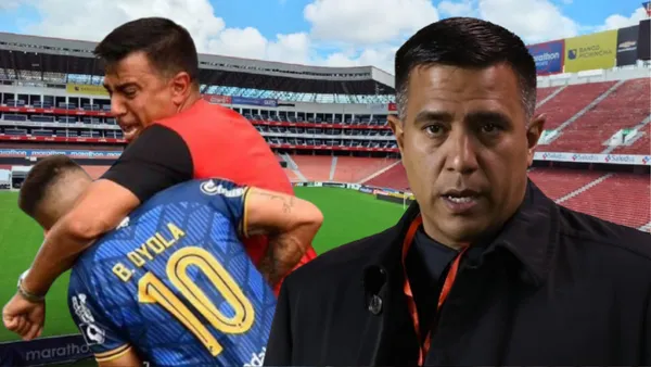 César Farías golpeando a Braian Oyola en el Estadio Rodrigo Paz (Foto tomada de: Liga de Quito/EFE/GolTV)