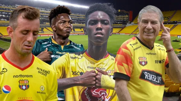 Damián Díaz, Djorkaeff Reasco, Allen Obando y Ariel Holan (Foto tomada de: La Hora/API/Barcelona SC)