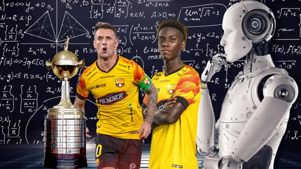 Damián Díaz festejando acompañado de Allen Obando con la Copa Libertadores y la AI. Foto tomada de: Barcelona SC/El Orden Mundial