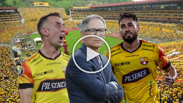 Damián Díaz gritando, Ariel Holan tranquilo, Francisco Fydriszewski festejo. Foto tomada de: Barcelona SC