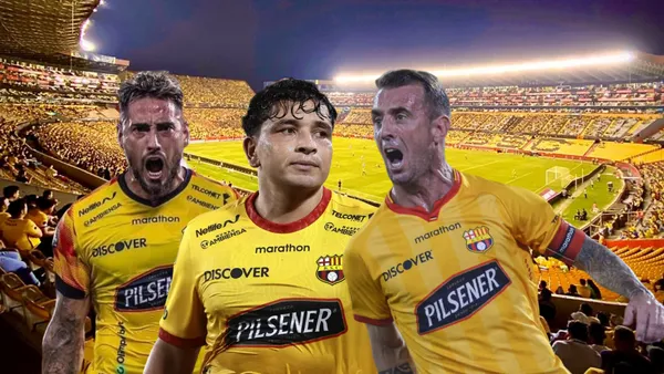 Damián Díaz gritando, Fydriszeswky grito y Mario Pineida preocupado. Foto tomada de: Barcelona SC