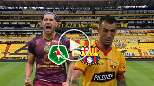 Damián Díaz gritando, Jonathan Dos Santos festejo. Foto tomada de: API/Barcelona SC