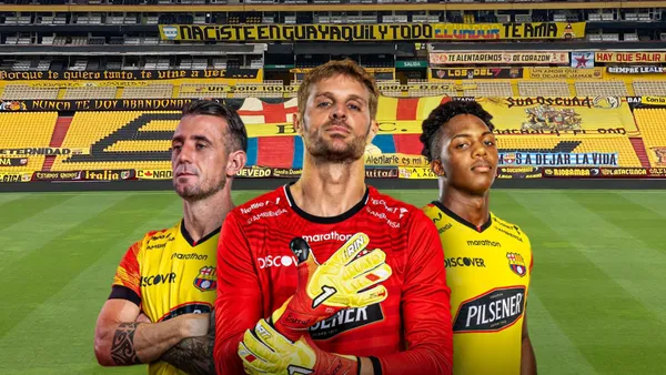 Damián Díaz, Javier Burrai y Djorkaeff Reasco en el estadio Monumental. Foto tomada de: Barcelona SC