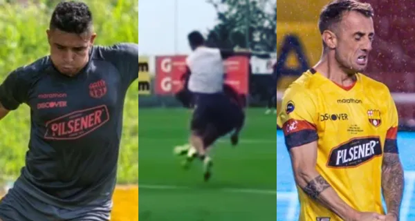 Damián Díaz levantó a Mario Pineida con una fuerte patada en el entrenamiento de Barcelona SC. Don Pine reaccionó en sus redes sociales pronto