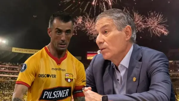 Damián Díaz preocupado, Ariel Holan hablando. Foto tomada de: Barcelona SC