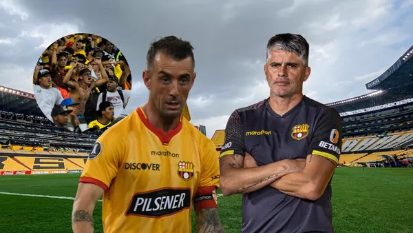 Damián Díaz preocupado con el entrenador de Barcelona SC Diego López molesto y los hinchas enojados