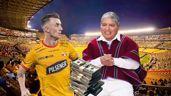 Damián Díaz serio, dinero, Luis Chango. Foto tomada de: El Universo/BSC