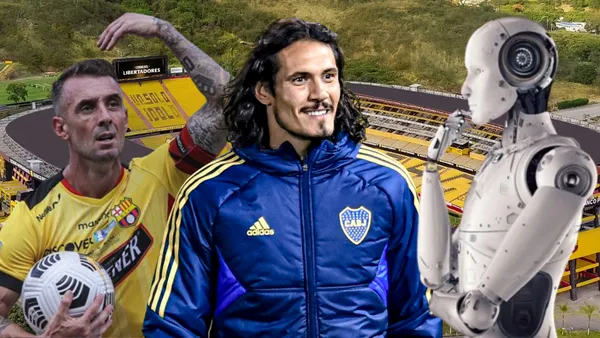 Damián Díaz y Edison Cavani en el Estadio Monumental (Foto tomada de: Barcelona SC/JVS/API/Boca Juniors)