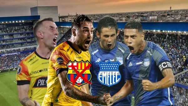 Damián Díaz y Fydriszewski gritando, Meli y Luis León gritan. Foto tomada de: Barcelona SC/Emelec