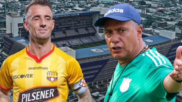 Damián Díaz y Hernán Torres en el Estadio Capwell (Foto tomada de: Wikipedia/El telégrafo/Emelec)