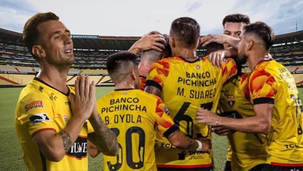 Damián Díaz y jugadores de Barcelona SC (Foto tomada de: Municipio de Guayaquil/API)