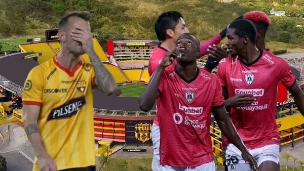 Damián Díaz y jugadores de Independiente Juniors (Foto tomada de: Barcelona SC/Independiente del Valle/API)