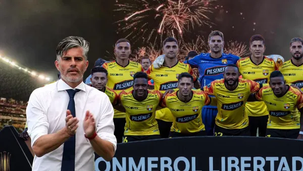 Diego López aplaudiendo, equipo titular de Barcelona SC. Foto tomada de: API/Conmebol/Barcelona SC