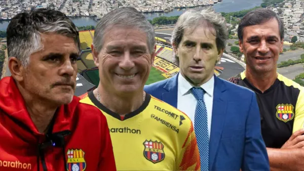 Diego López, Ariel Holan, Guillermo Almada y Fabián Bustos (Foto tomada de: Barcelona SC/El Universo/API)
