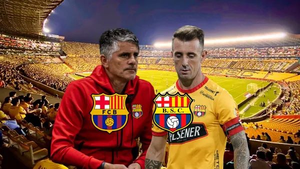 Diego López arrepentido con Damián Díaz triste. Foto tomada de Barcelona SC