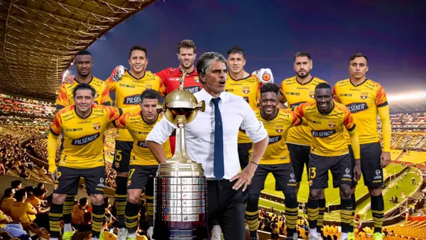 Diego López dando indicaciones en la Copa Libertadores a jugadores de Barcelona SC