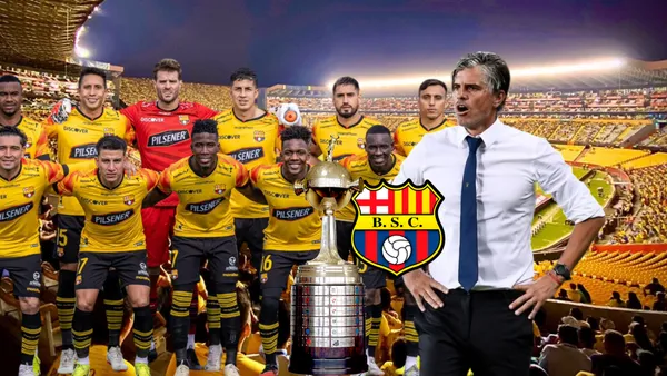 Diego López dando indicaciones para la Copa Libertadores a los jugadores de Barcelona SC