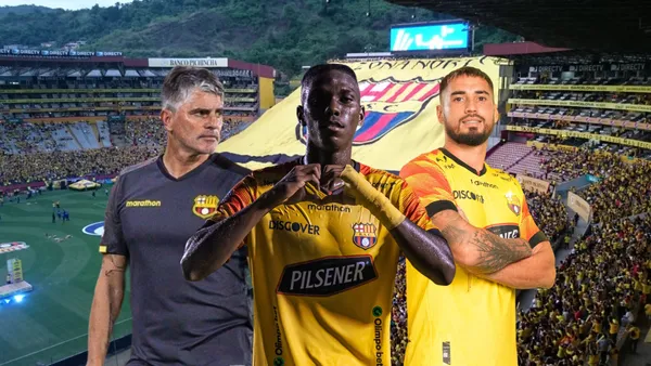 Diego López molesto, Allen Obando celebrando y Fydriszewski posando. Foto tomada de: Barcelona SC