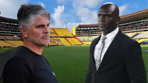 Diego López y Segundo Castillo en el Estadio Monumental (Foto tomada de: Barcelona SC/API/EFE)