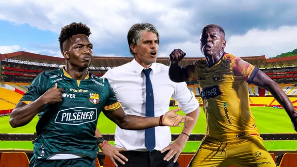 Djorkaeff Reasco, Diego López dirigiendo y Gabriel Cortez gritando. Foto tomada de Barcelona SC