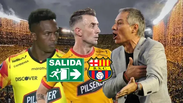 Djorkaeff Reasco serio, Damián Díaz preocupado, Ariel Holan enojado. Foto tomada de: Barcelona SC