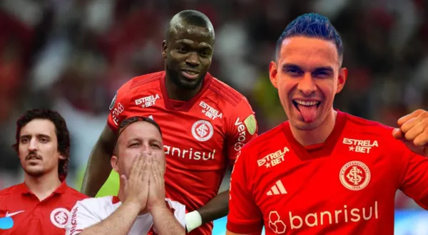 Enner Valencia, al lado Rafael Santos Borré y unos hinchas del Inter de Porto Alegre. FOTO: El Universo