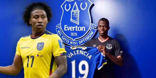 Enner Valencia con la camiseta del Everton y Ángelo Preciado (Fuente: Studio Fútbol / El Universo)