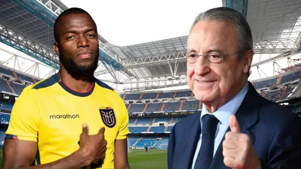 Enner Valencia y Florentino Pérez en el Estadio Santiago Bernabéu (Foto tomada de: Wikipedia/La Tri/AP)