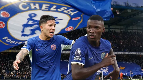 Enzo Fernández Molesto y Moisés Caicedo en acción. Foto tomada de: Chelsea/Extra