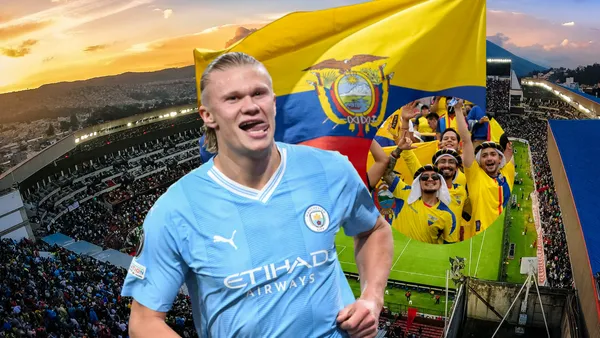 Erling Haaland celebrando, bandera Ecuador, hinchas ecuatorianos. Foto tomada de: Trasnfermarkt/Primicias